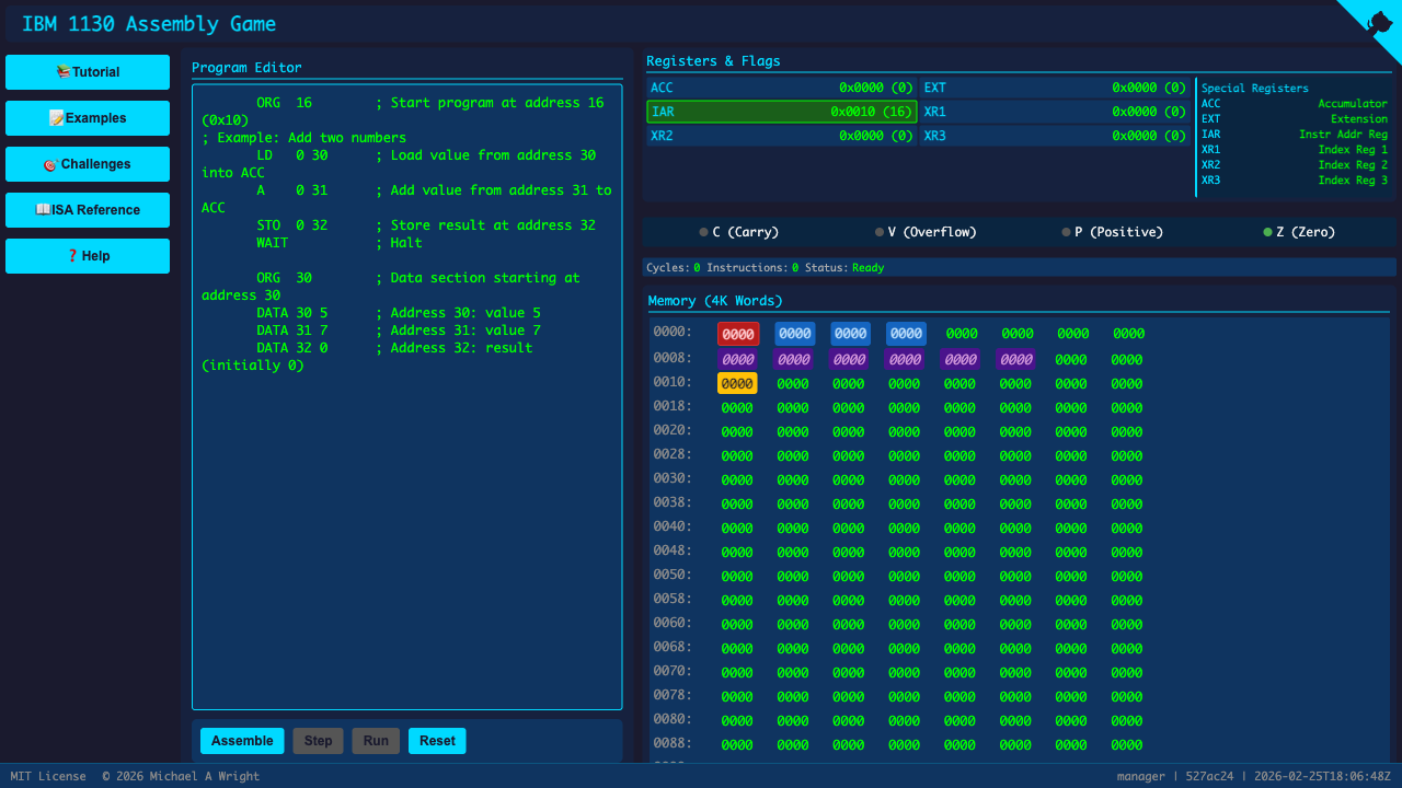 IBM 1130 emulator screenshot