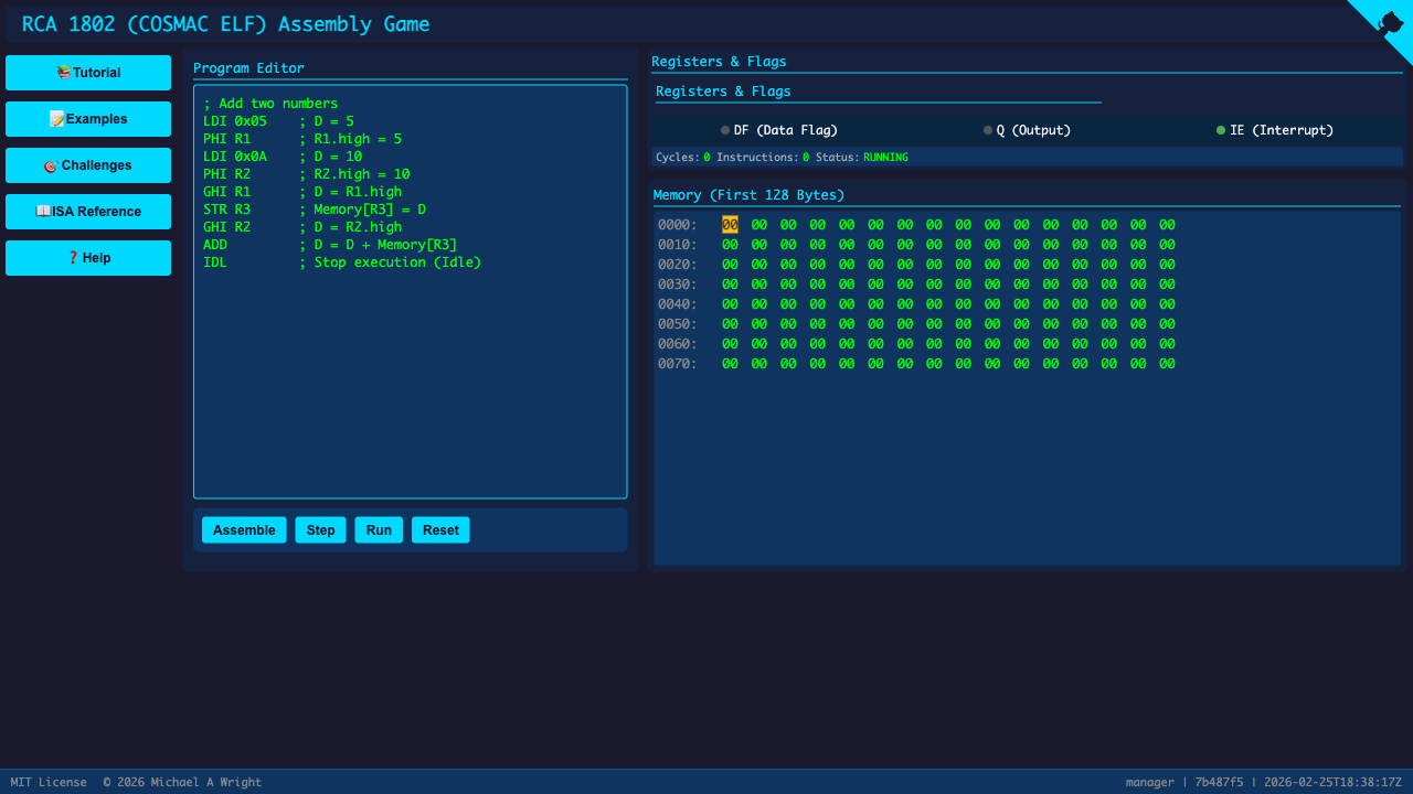 RCA COSMAC 1802 emulator screenshot