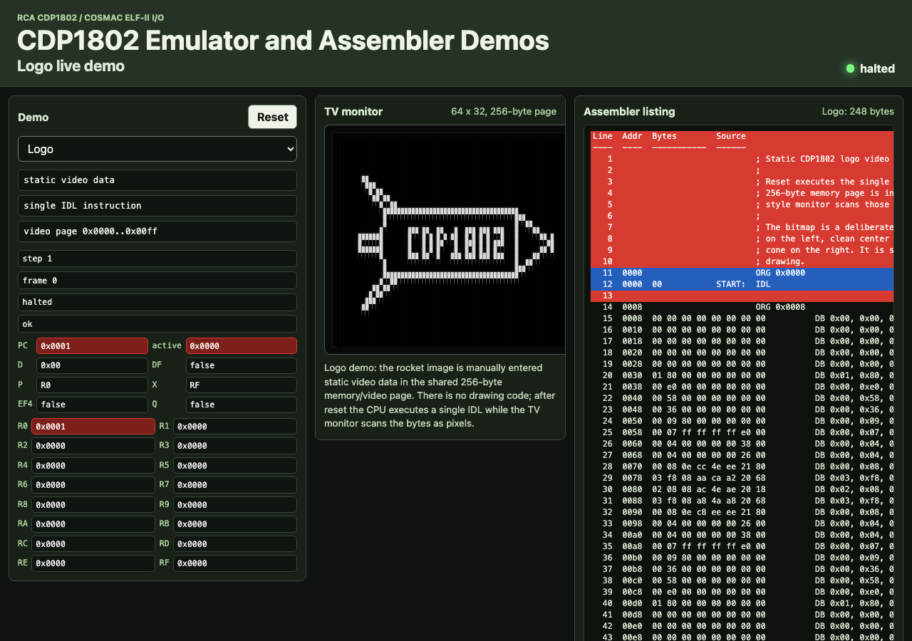 CDP1802 I/O logo demo screenshot